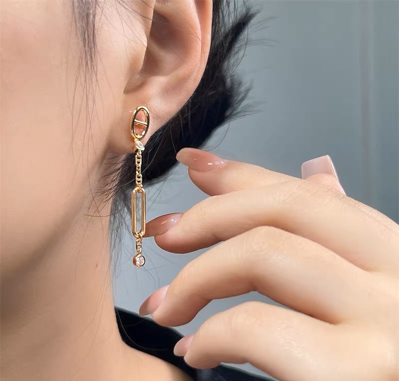 CHAINE 3 DIAMOND DROP PINK GOLD EARRINGS