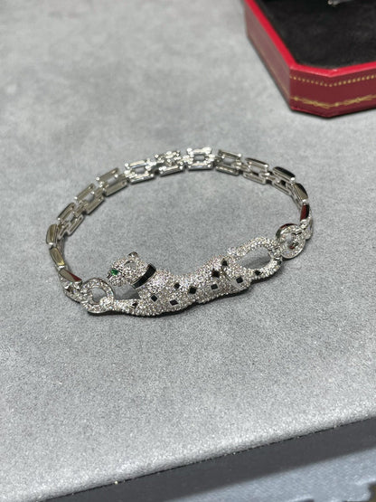 PANTHERE DE CARTI SILVER DIAMOND ONYX BRACELET