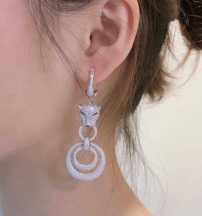 PANTHERE DE CARTI SILVER DIAMOND DROP EARRINGS