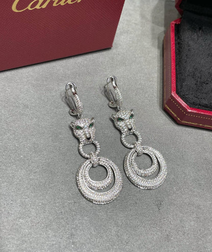 PANTHERE DE CARTI SILVER DIAMOND DROP EARRINGS