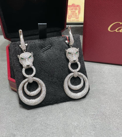 PANTHERE DE CARTI SILVER DIAMOND DROP EARRINGS