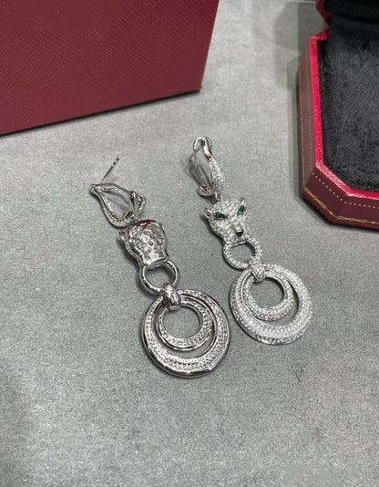 PANTHERE DE CARTI SILVER DIAMOND DROP EARRINGS