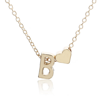 Peach Heart Shaped Letter Pendant on Alloy Necklace