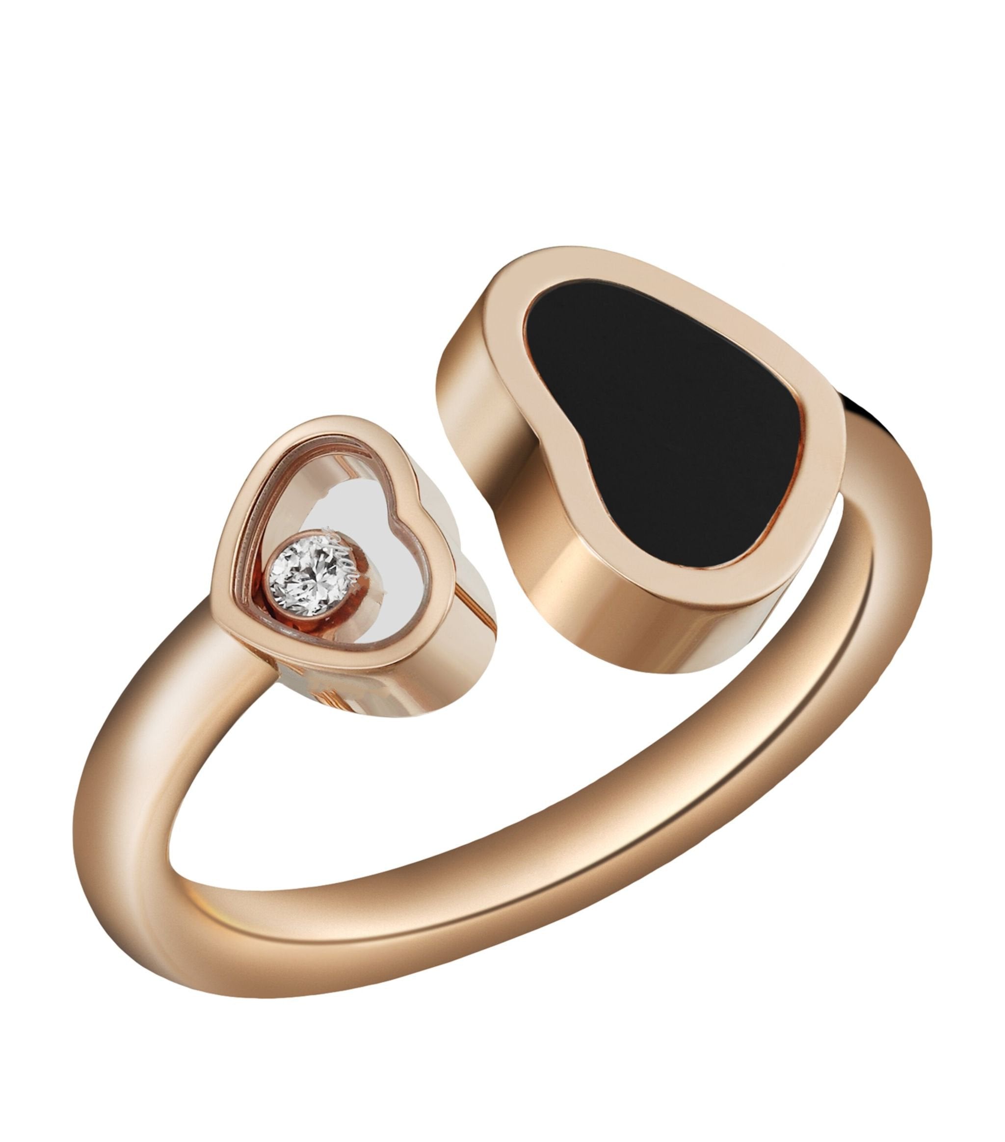 HAPPY HEART ONYX RING PINK GOLD