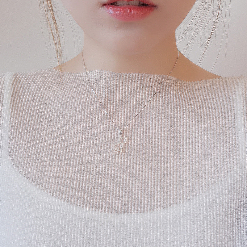 Korean Sweet Cat Necklace - Minimalist Silver Jewelry with Adorable Cat Pendant