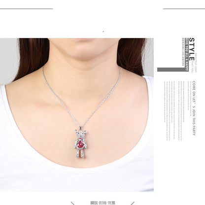 Charming Bear Crystal Necklace with Diamond Pendant