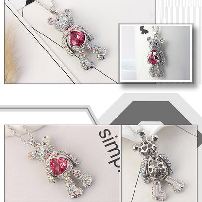 Charming Bear Crystal Necklace with Diamond Pendant