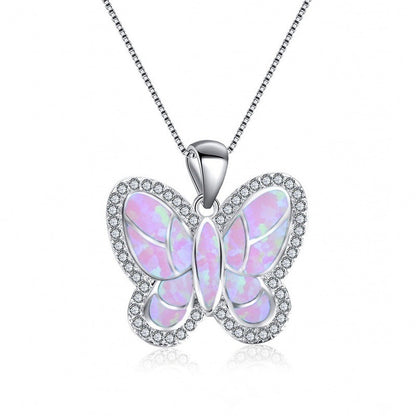 Ladies Cute Butterfly Necklace with Opal Detailing