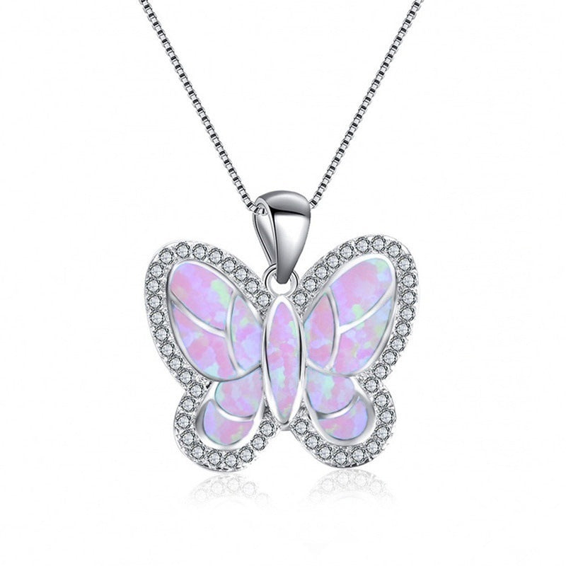 Ladies Cute Butterfly Necklace with Opal Detailing