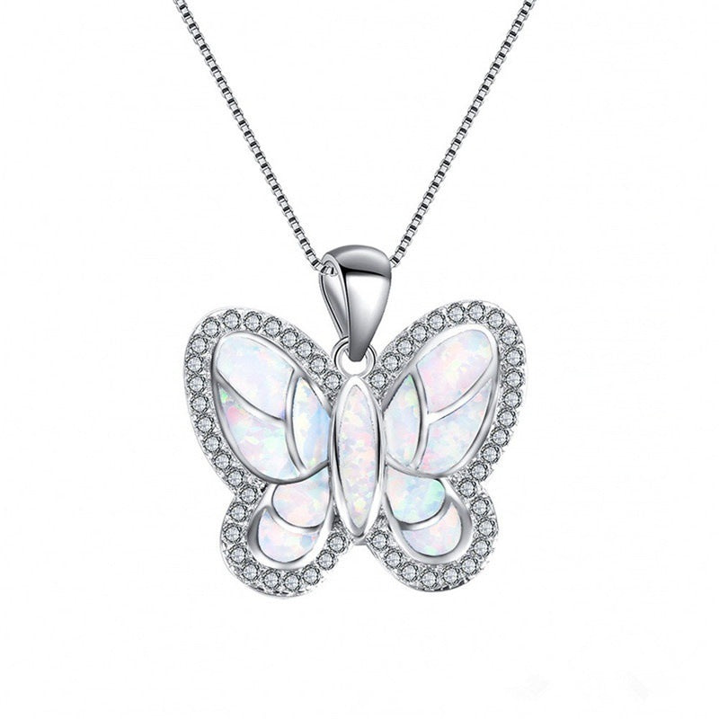 Ladies Cute Butterfly Necklace with Opal Detailing