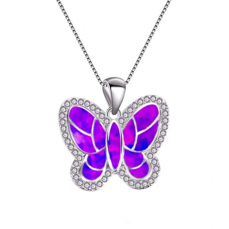 Ladies Cute Butterfly Necklace with Opal Detailing