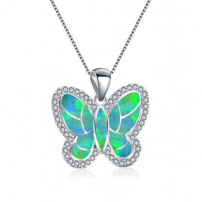 Ladies Cute Butterfly Necklace with Opal Detailing