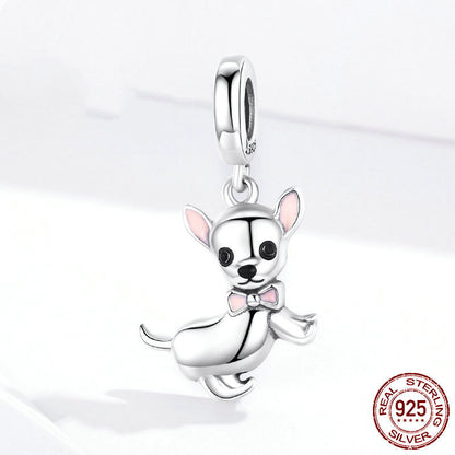 Cute Animal Chihuahua S925 Silver Pendant DIY SCC1317