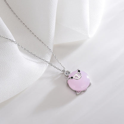 Rich Pig Clavicle Chain Cute Animal Pink Piggy Pink Crystal Necklace Jewelry