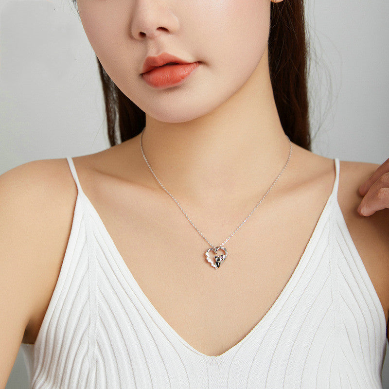 Adorable Panda Platinum Plated Necklace Heart-shaped Cute Animal Girls Necklace