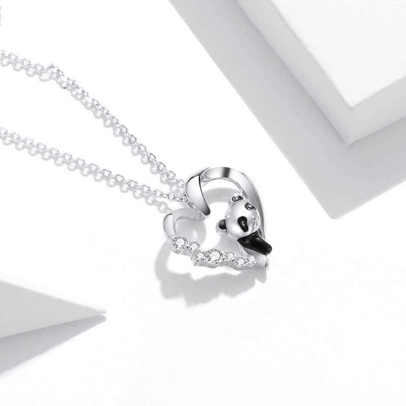 Adorable Panda Platinum Plated Necklace Heart-shaped Cute Animal Girls Necklace