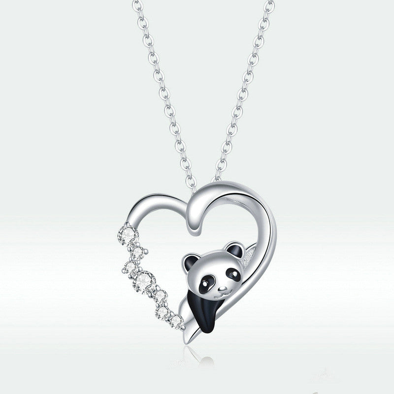 Adorable Panda Platinum Plated Necklace Heart-shaped Cute Animal Girls Necklace