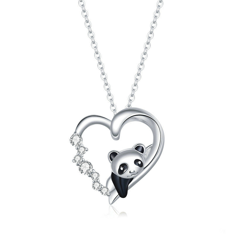 Adorable Panda Platinum Plated Necklace Heart-shaped Cute Animal Girls Necklace