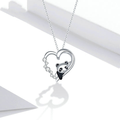 Adorable Panda Platinum Plated Necklace Heart-shaped Cute Animal Girls Necklace