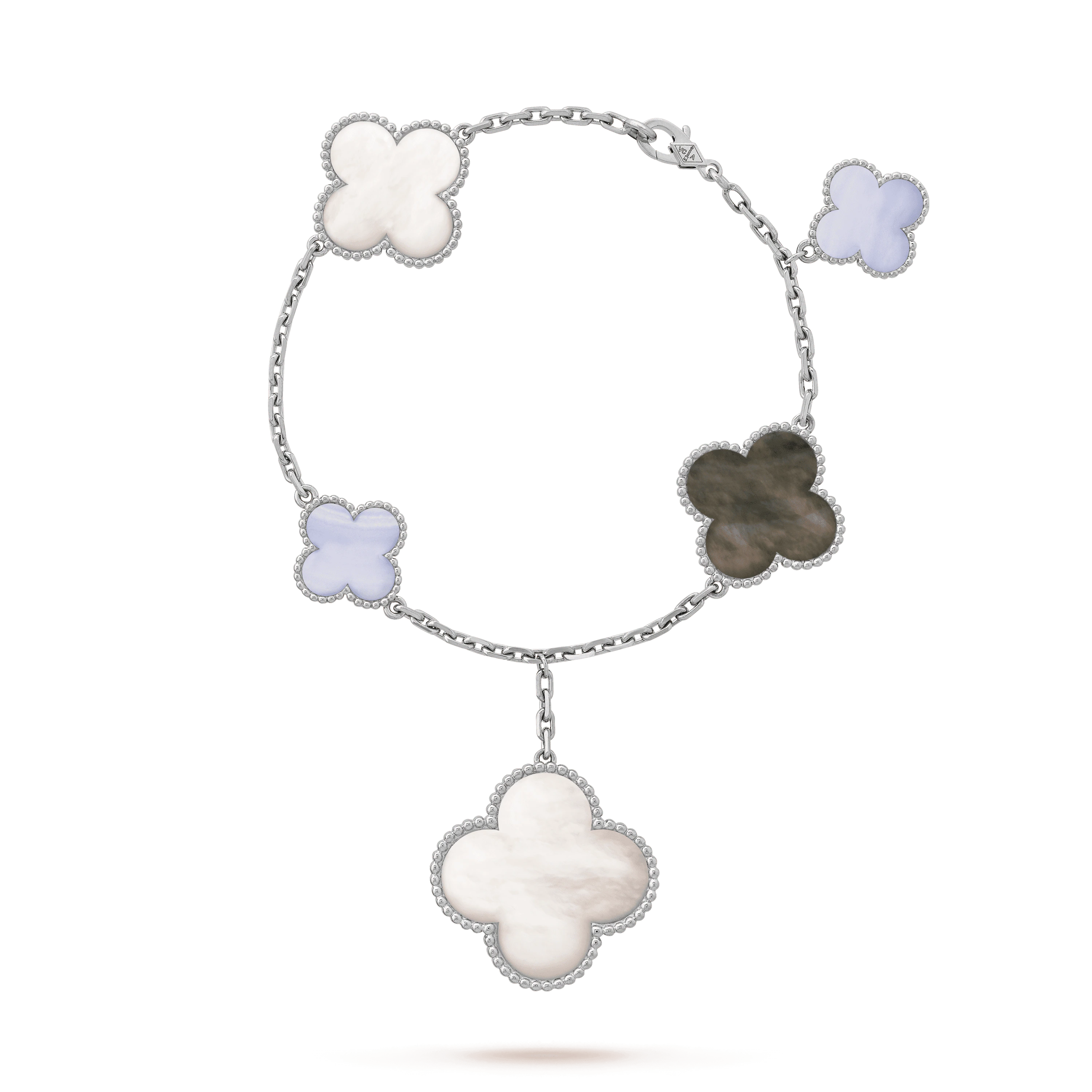 CLOVER BRACELET 5 MOTIFS MOP CHALCEDONY SILVER