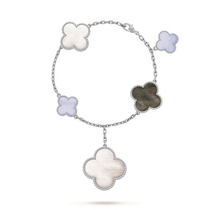 CLOVER BRACELET 5 MOTIFS MOP CHALCEDONY SILVER