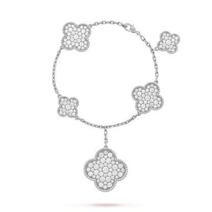 CLOVER 6 MOTIFS SILVER DIAMOND BRACELET