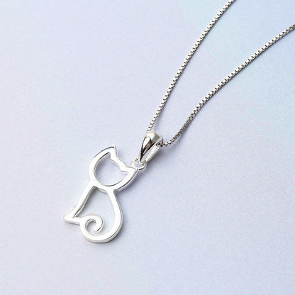 Korean Sweet Cat Necklace - Minimalist Silver Jewelry with Adorable Cat Pendant