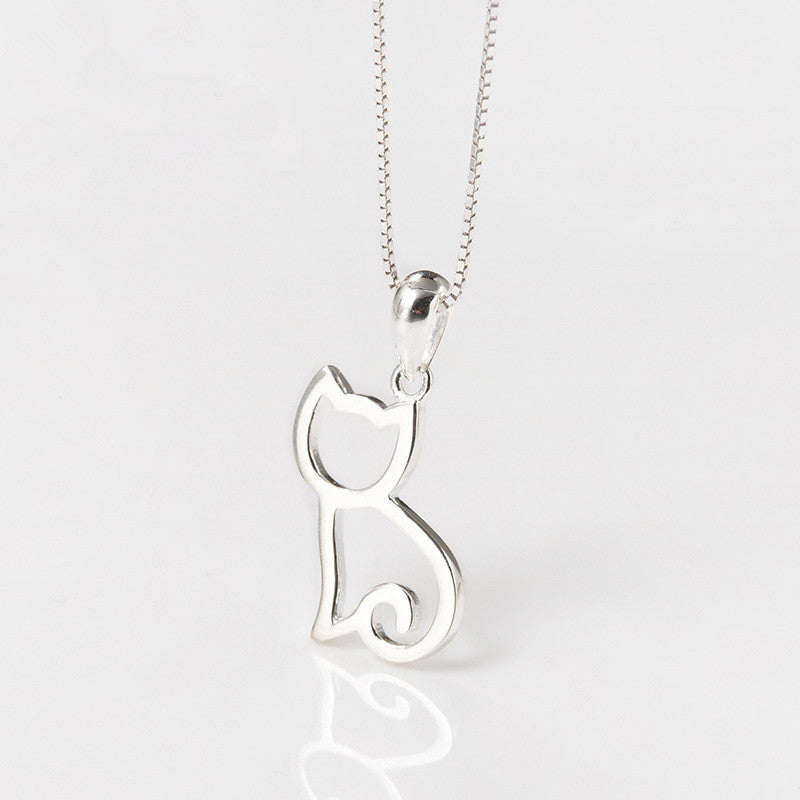 Korean Sweet Cat Necklace - Minimalist Silver Jewelry with Adorable Cat Pendant