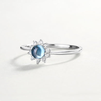 Blue Topaz Sunflower Ring - Silver Jewelry