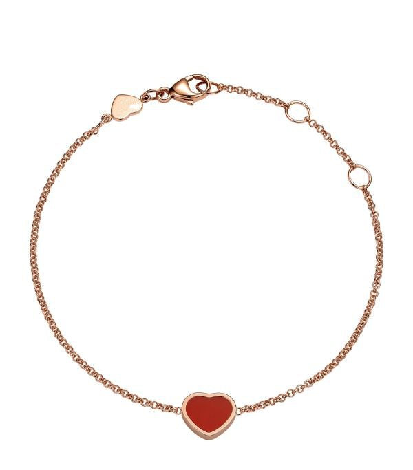 HAPPY HEART CARNELIAN PINK GOLD BRACELET DIAMOND