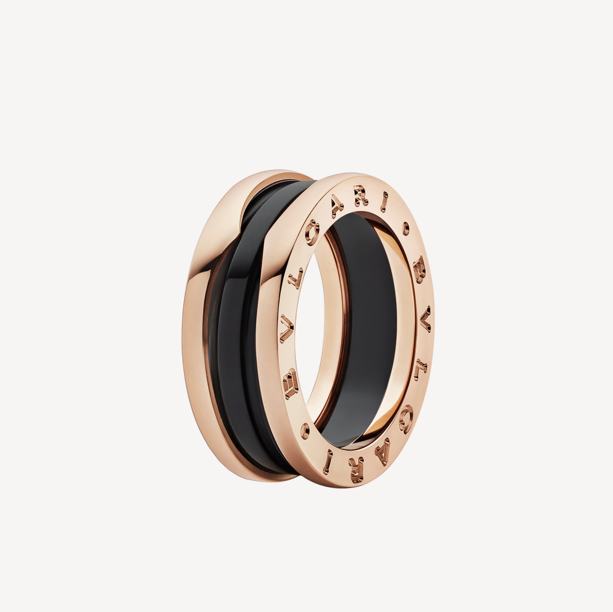 ZERO 1 TWO-BAND LOOPS AND BLACK CERAMIC PINK GOLD RING