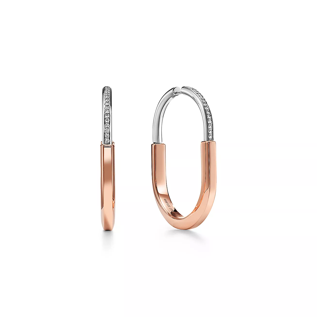 LOCK EARRINGS ROSE AND WHITE GOLD DIAMONDS EXTRA LARGE