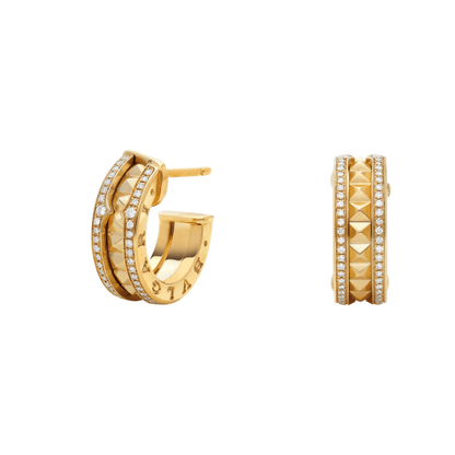 ZERO 1 ROCK GOLD EARRINGS WITH STUDDED SPIRAL AND PAVED DIAMONDS