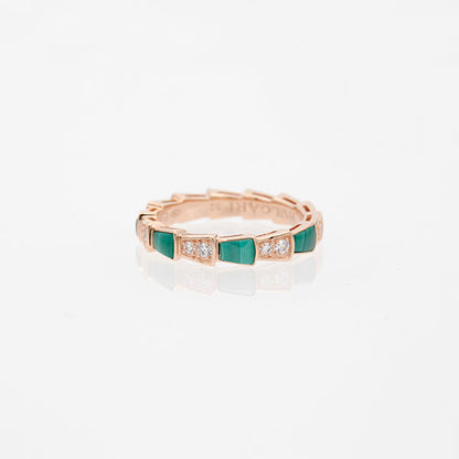 SERPENTI RING PINK GOLD MALACHITE DIAMOND 3MM