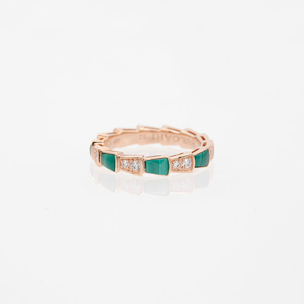 SERPENTI RING PINK GOLD MALACHITE DIAMOND 3MM