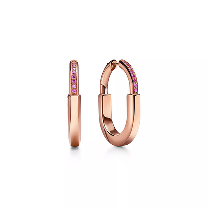 LOCK MEDIUM PINK DIAMOND PINK GOLD EARRINGS