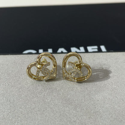 cc diamond heart light gold earrings