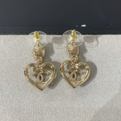 cc strass crystal heart drop light gold earrings