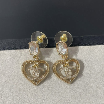 cc strass crystal heart drop light gold earrings