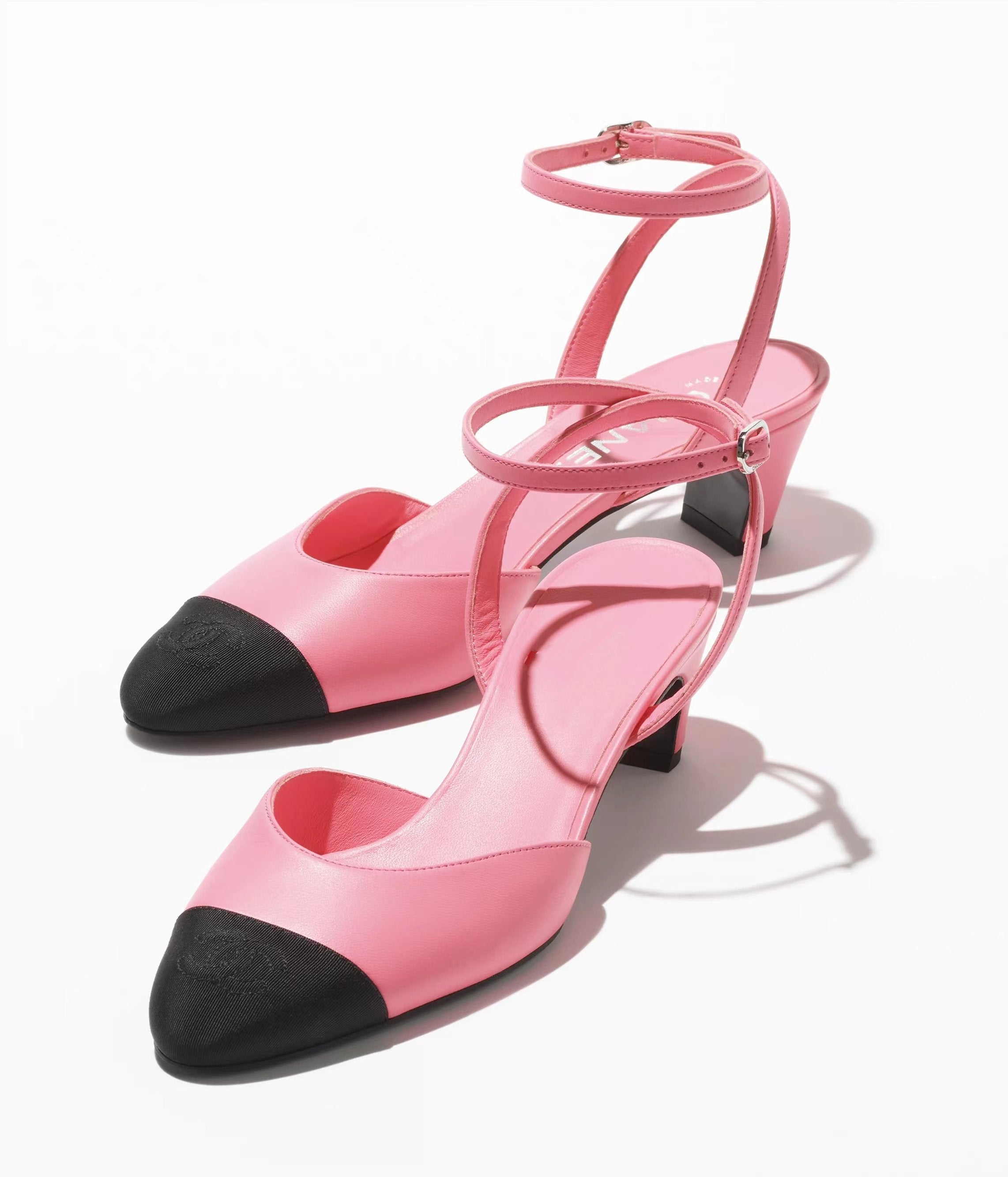 high slingbacks pink black grosgrain