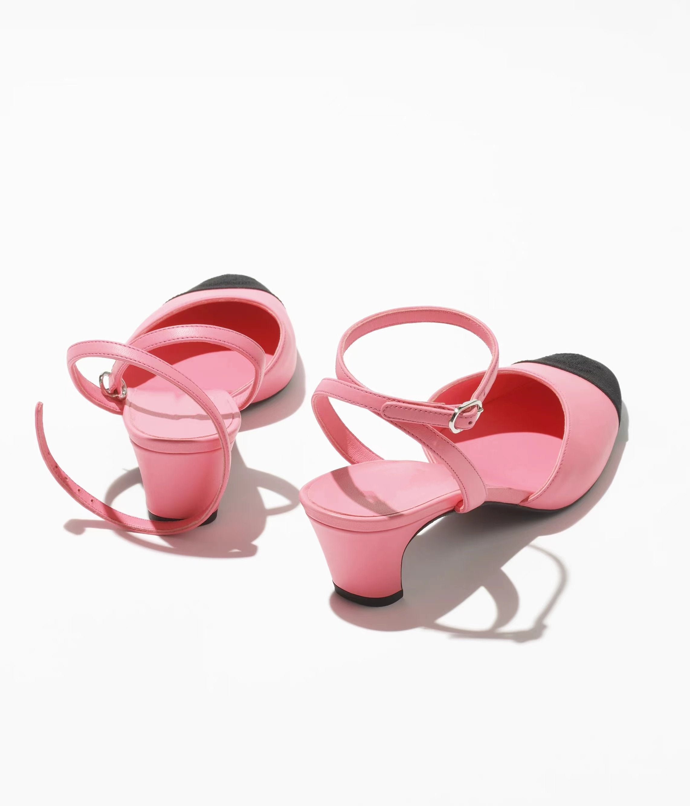 high slingbacks pink black grosgrain