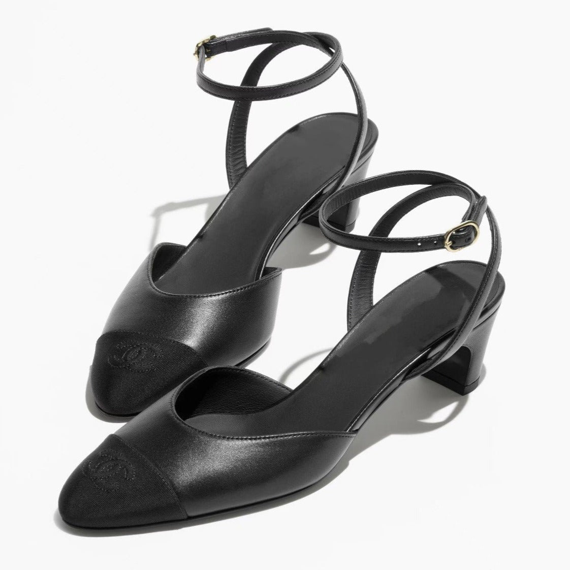 high slingbacks black lambskin grosgrain