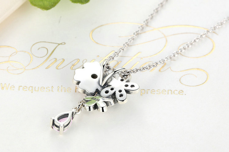 S925 sterling silver necklace cherry blossom necklace