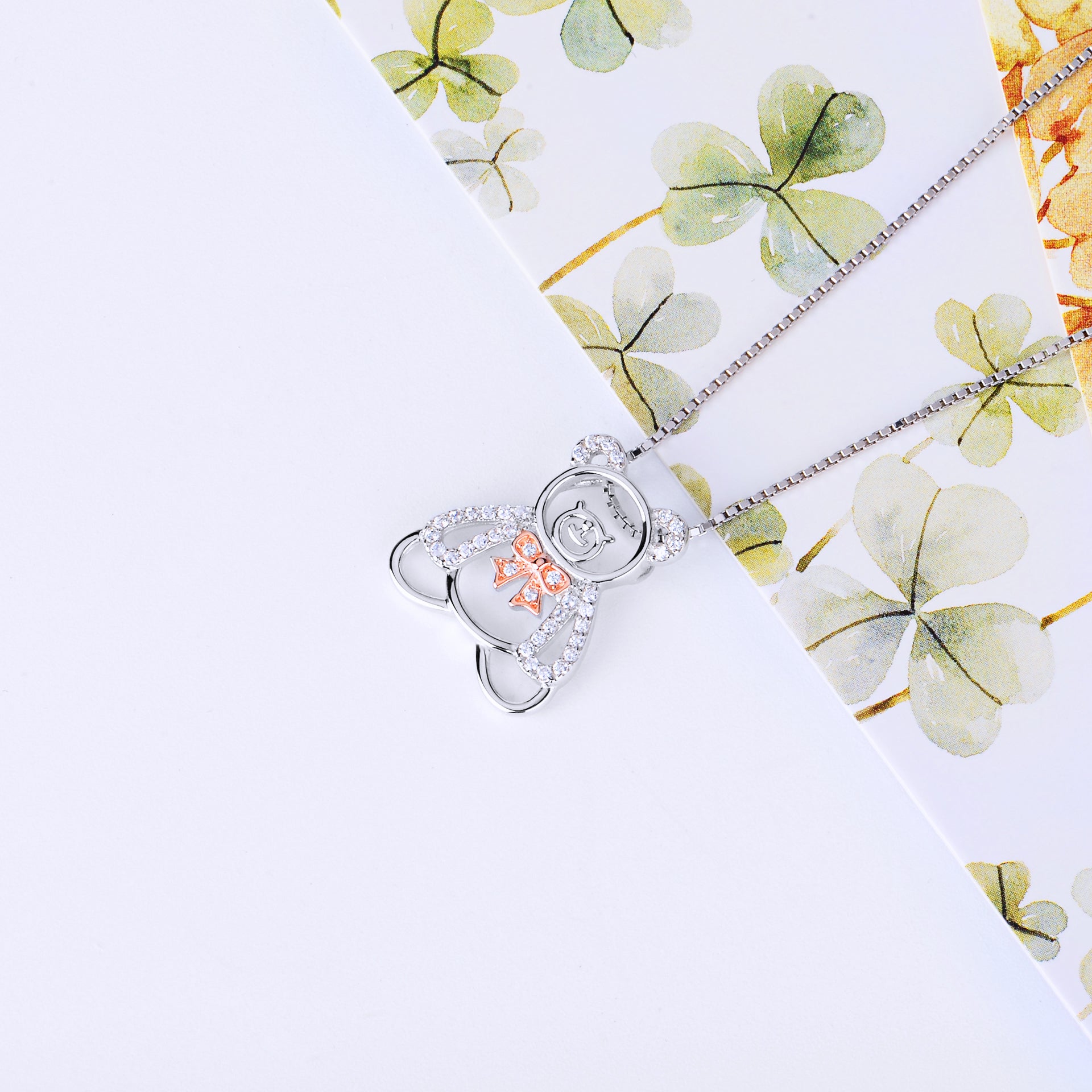 Cute Hollow Out Bear Pendant 925 Silver Necklace