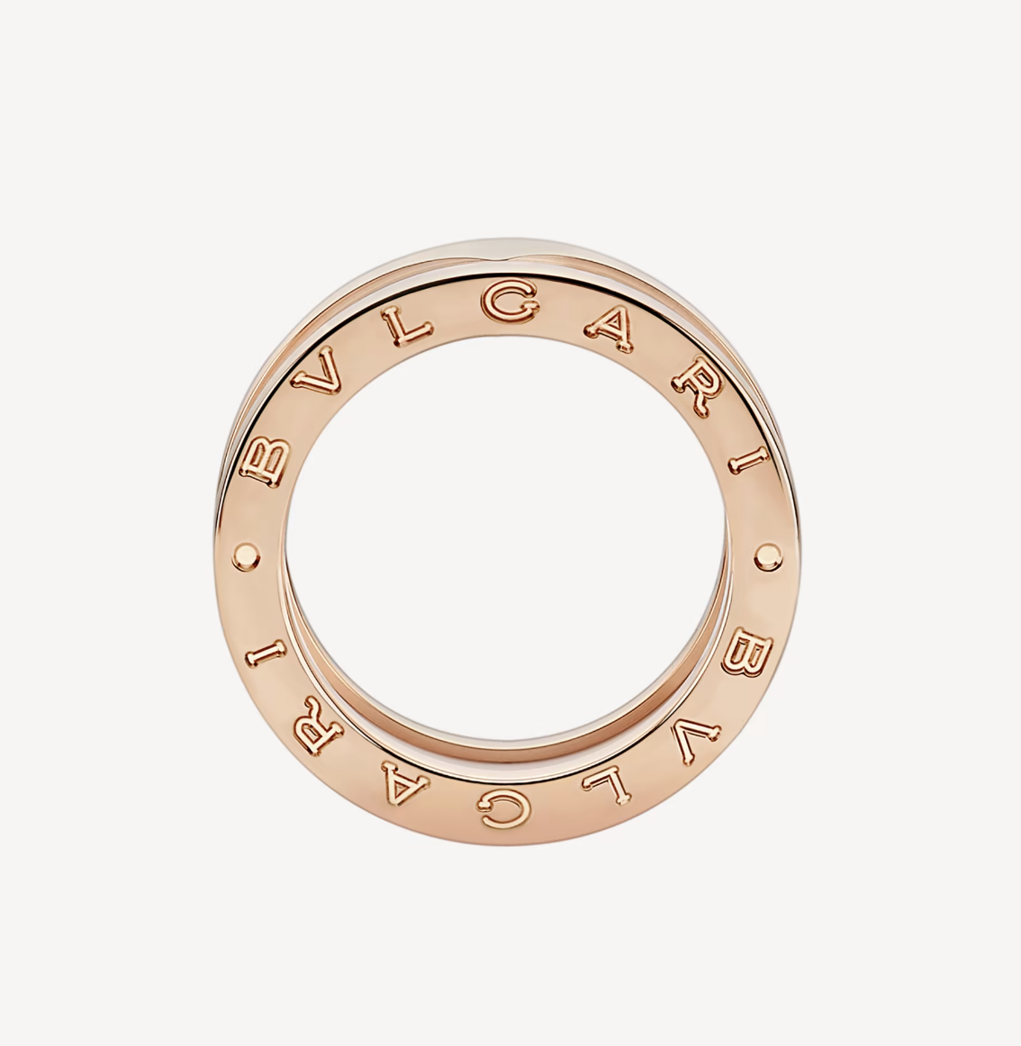 ZERO 1 TWO-BAND LOOPS AND WHITE CERAMIC SPIRAL PINK GOLD RING