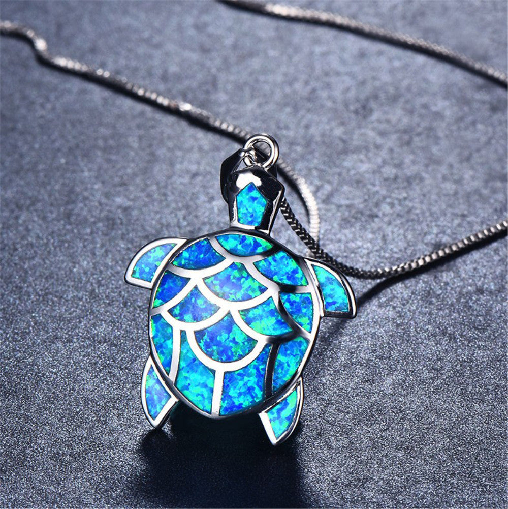 Blue Opal Turtle Necklace - Cute & Elegant Jewelry