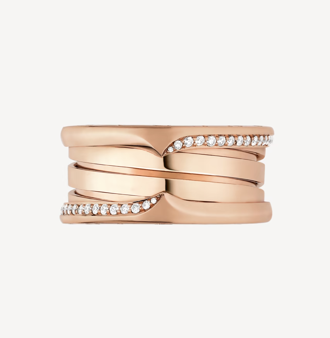 ZERO 1 THREE-BAND WITH DEMI-PAVED DIAMONDS ON THE EDGES RING