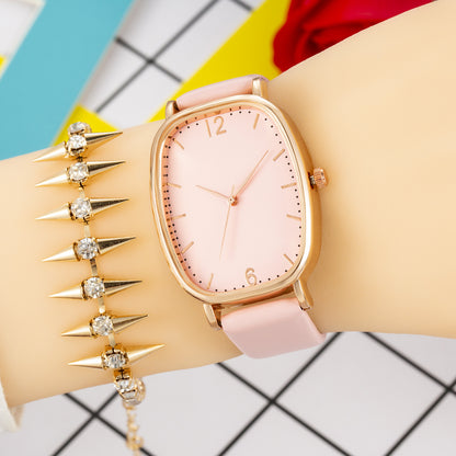 Simple And Exquisite Womens Tonneau Belt Quartz Watch