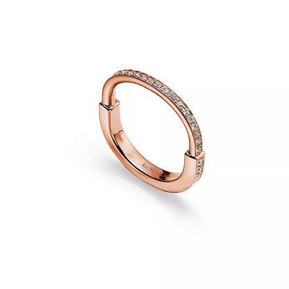 LOCK RING PINK GOLD DIAMOND PAVED