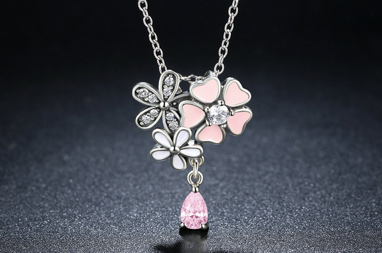 S925 sterling silver necklace cherry blossom necklace